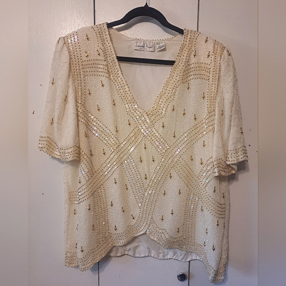 Vintage Cream and Gold Beaded By Laurence Kagar Blouse